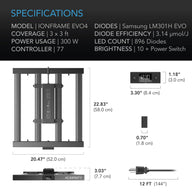 AC Infinity AC Infinity Ionframe EVO4 300W Commercial Full Spectrum LED Grow Light Specs