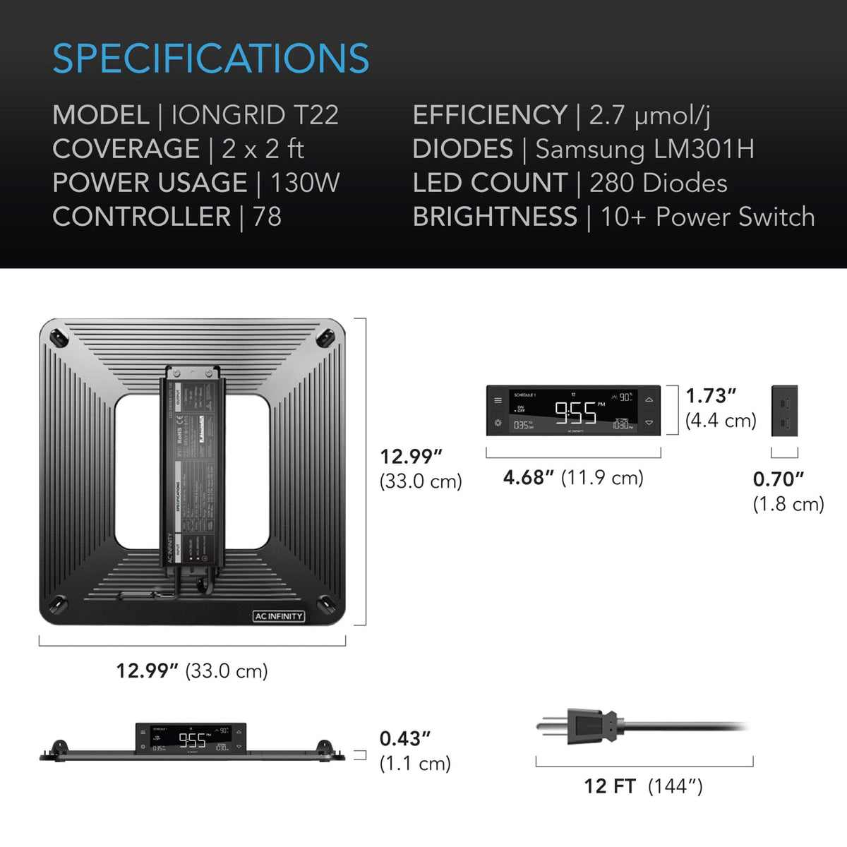 AC Infinity AC Infinity Iongrid T22 130W Full Spectrum LED Grow Light